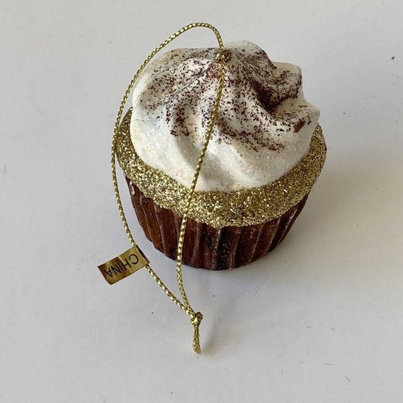 Chocolate Cupcake Christmas Tree Ornament Glitter Sparkling Vanilla Frosting - Picture 9 of 11